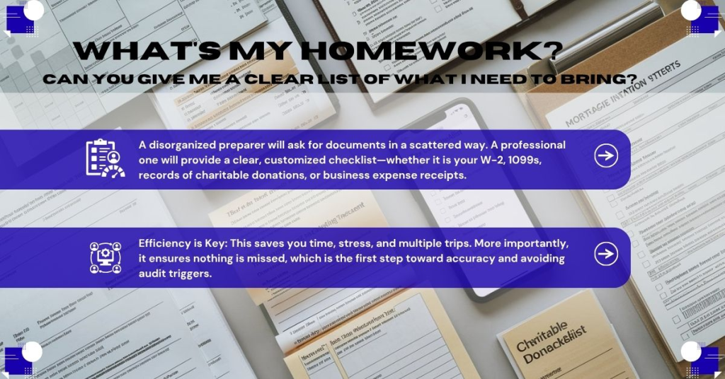 What's my homework - Can you give me a clear list of what I need to bring'