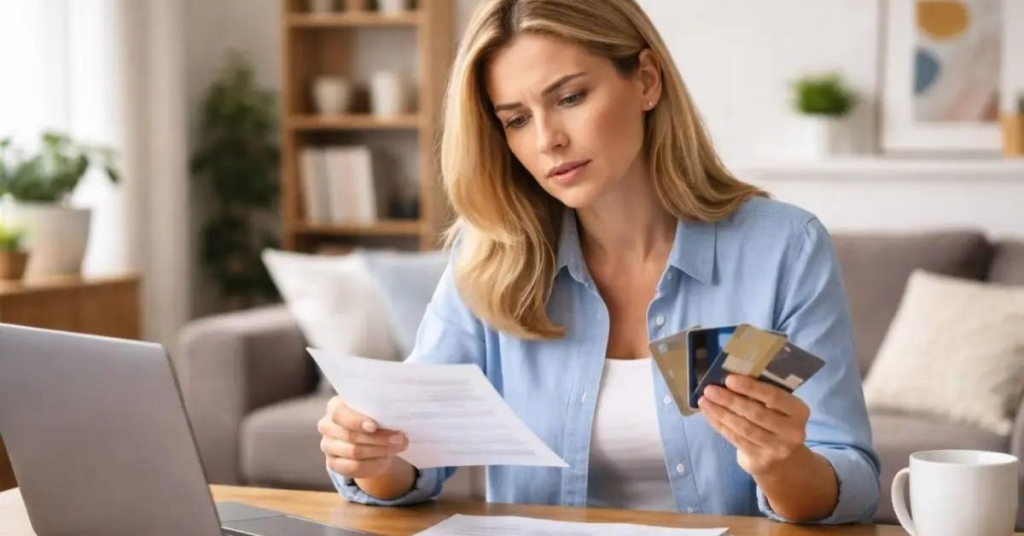 Why Americans Feel Unhappy in a Strong Economy 2026 5 American household reviewing credit card debt and monthly expenses