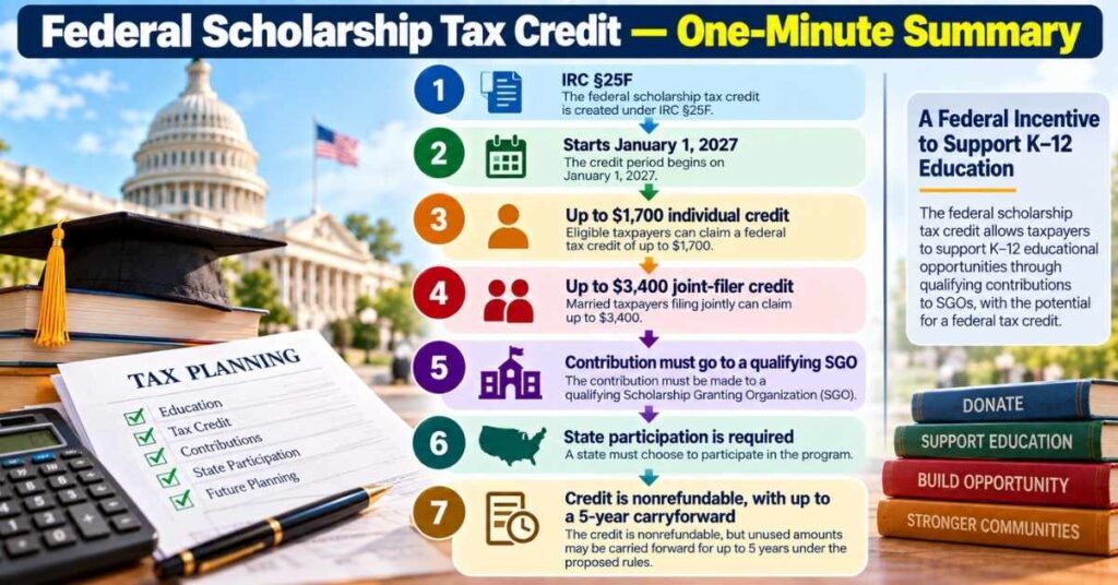 Federal Scholarship Tax Credit 2027: $1,700 Credit Explained 12 Federal Scholarship Tax Credit — One-Minute Summary