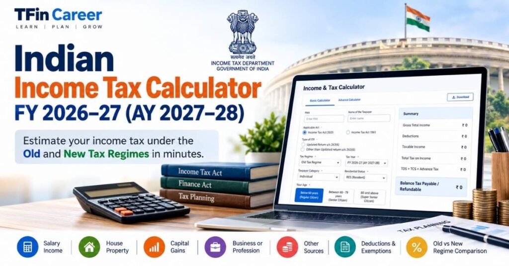 Income Tax Calculator FY 2026–27: India | TFin Career 3 Income Tax Calculator FY 2026–27 - How to Use This Income Tax Calculator