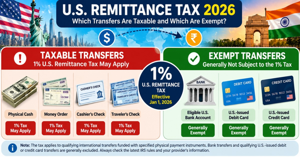 US Remittance Tax 2026: Who Pays the 1% Tax? 3 Taxable and exempt international money transfer methods under US remittance tax rules