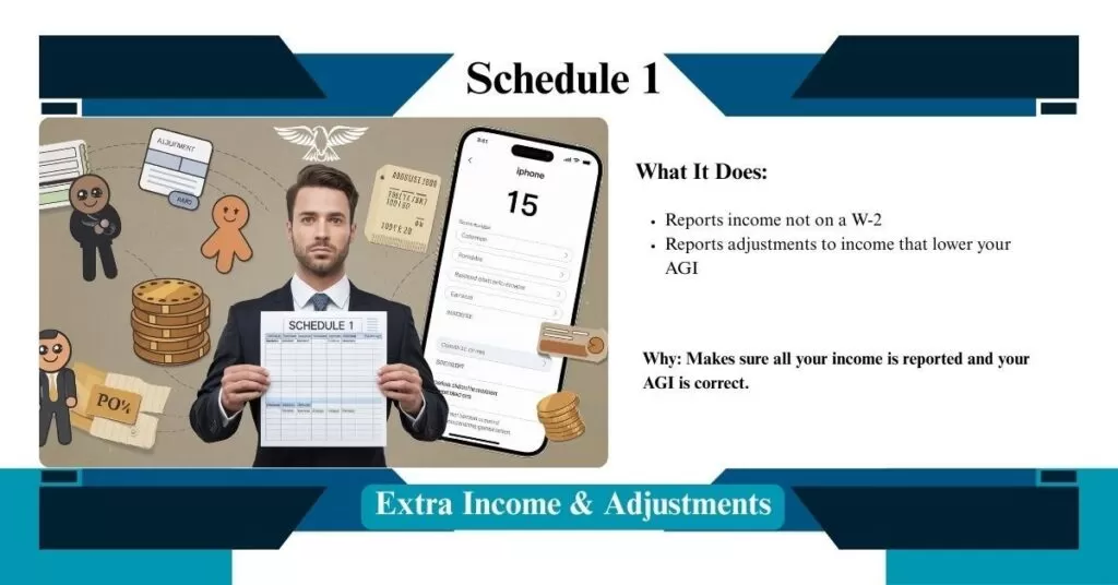 Form 1040 Tax Schedules 1 – Extra Income & Adjustments